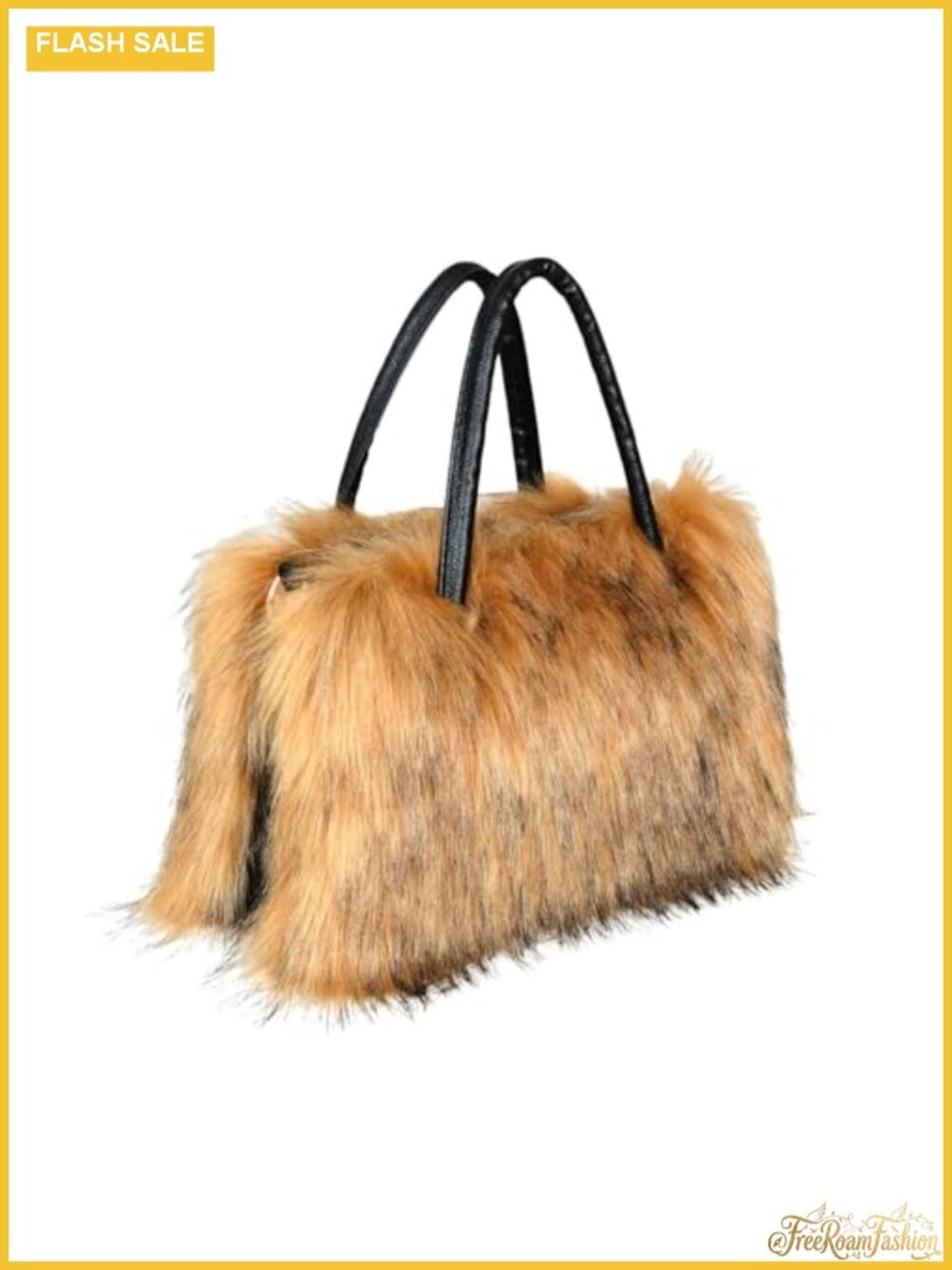 Faux Fur Crossbody Tote with Leather Handle Adjustable Strap